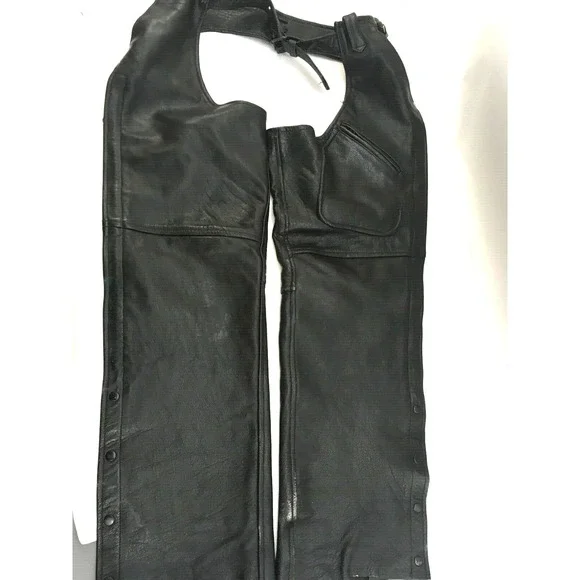 Leather‎ King Motorcycle Chaps Black Leather Mens Large Pockets Heavy Supple - Picture 8 of 8